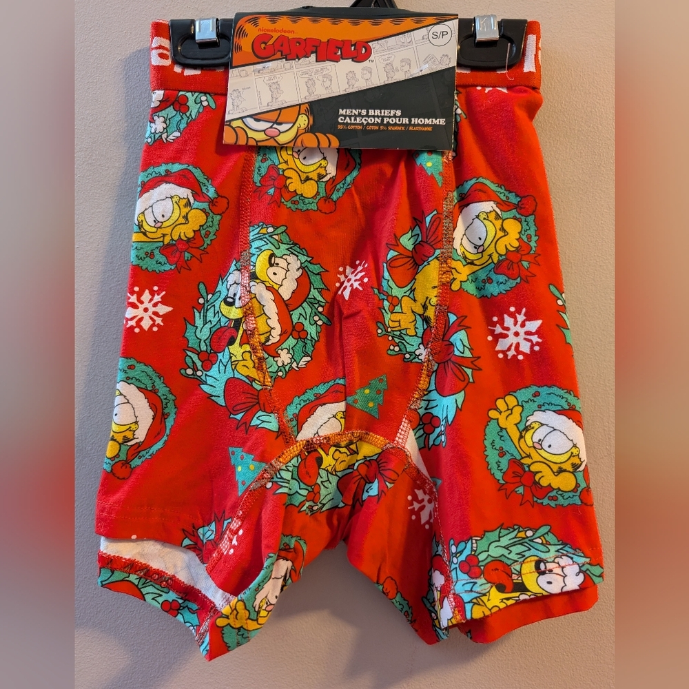 🆕 Garfield Odie Christmas Print Men's Boxer Briefs Size Small - Red & Green